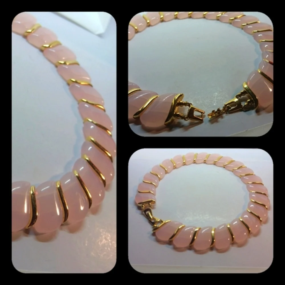 Vintage Pink Gemstone Cleopatra Necklace - Picture 4 of 7